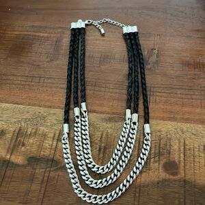 Lia Sophia silver and black leather triple layered necklace
